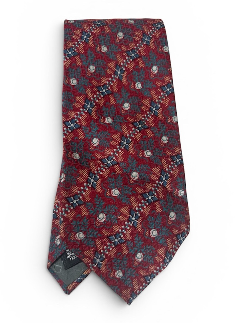 Christian Dior Burgundy Patterned Silk Tie - Classic Floral Geometric Design